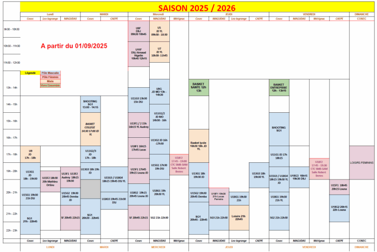Planning entrainement